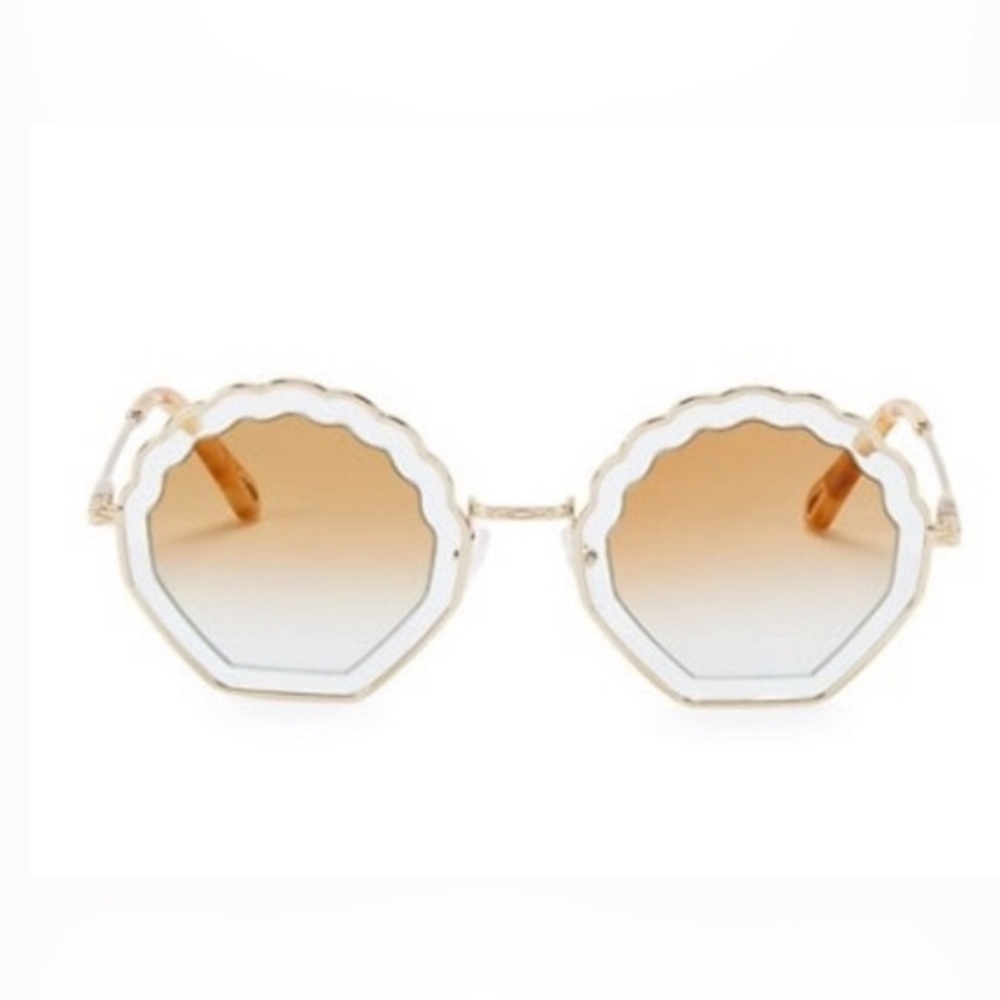Chloe Tally 56mm Scalloped Gold Azure Gradient Burnt Sunglasses